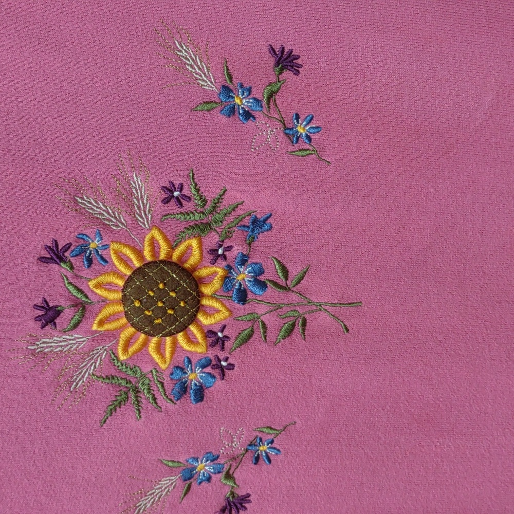 Basic Editions Pink Soft LS Roll Collar Sunflower Raised Design Sweatshirt - Picture 3 of 11